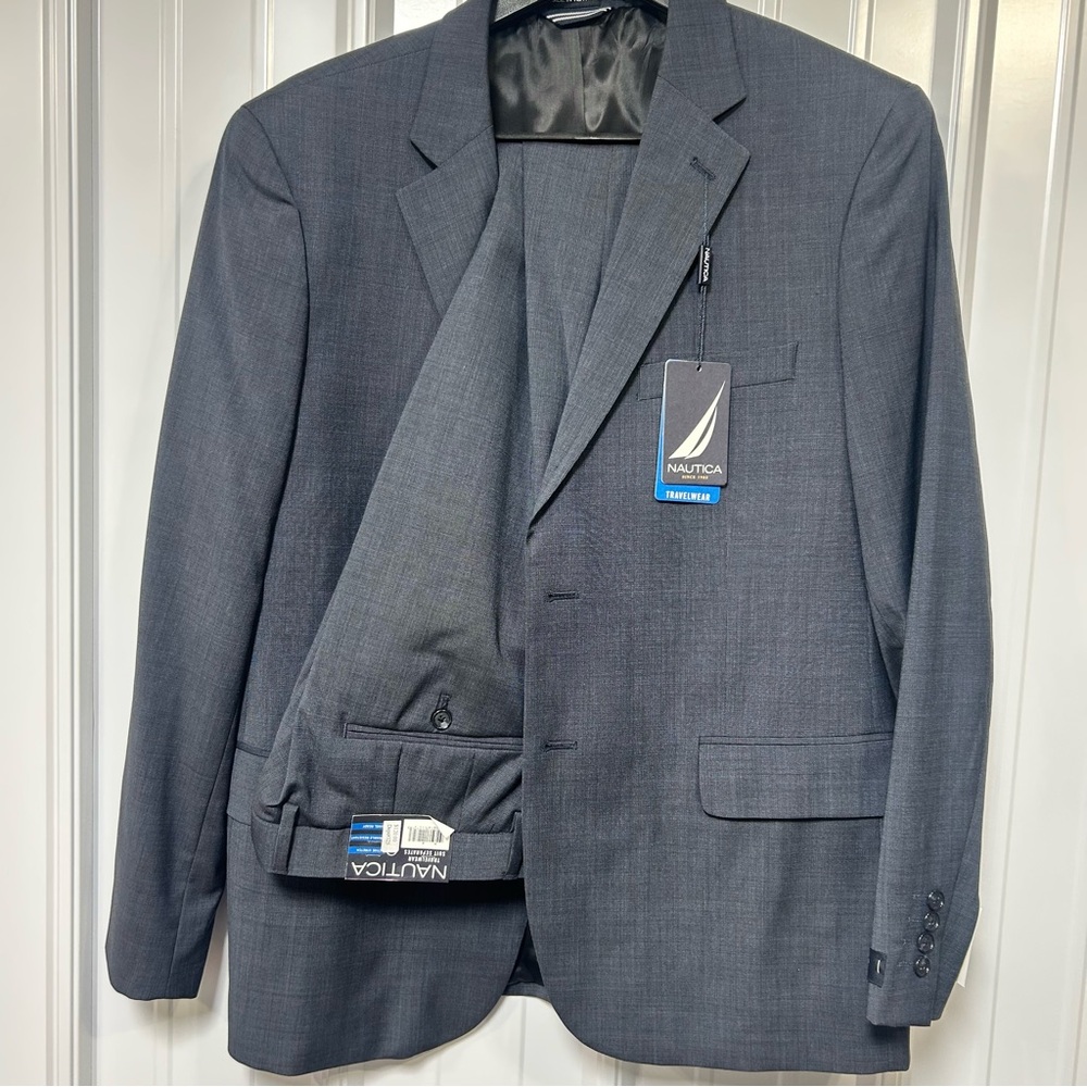 Nautica Men's Blue Suit Jacket 44R Dress Pants 38x30 HB2F4N0 Wool NWT